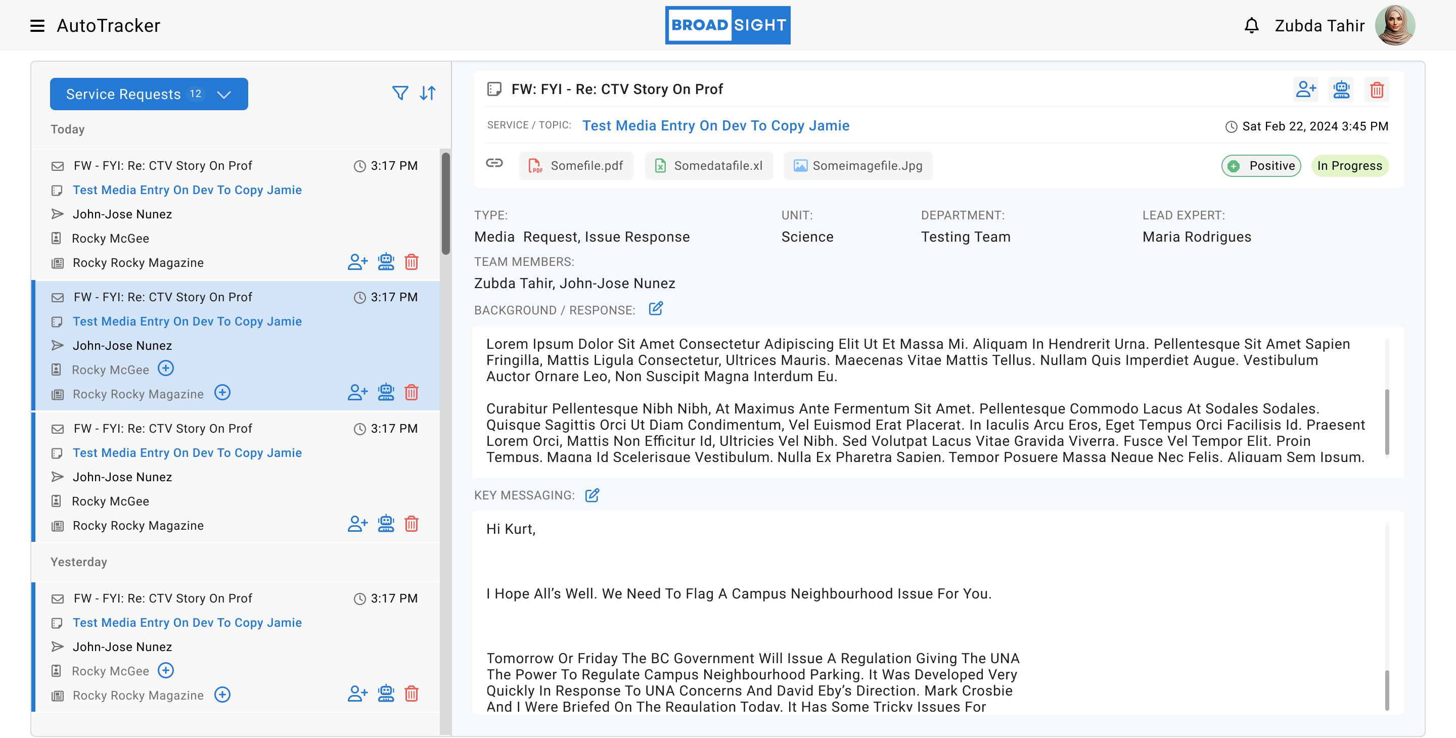 Broadsight AutoTracker correspondence workspace