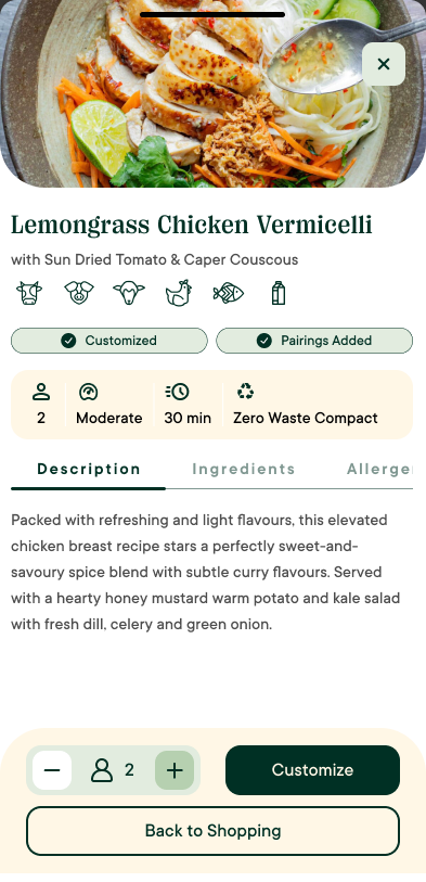 Fresh Prep completed meal customization state