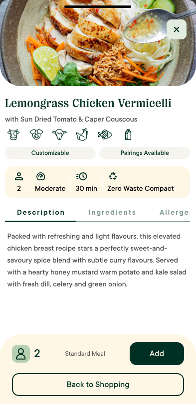 Fresh Prep full meal product detail screen
