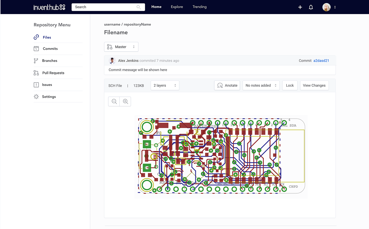 InventHub hardware file browser with annotation tools