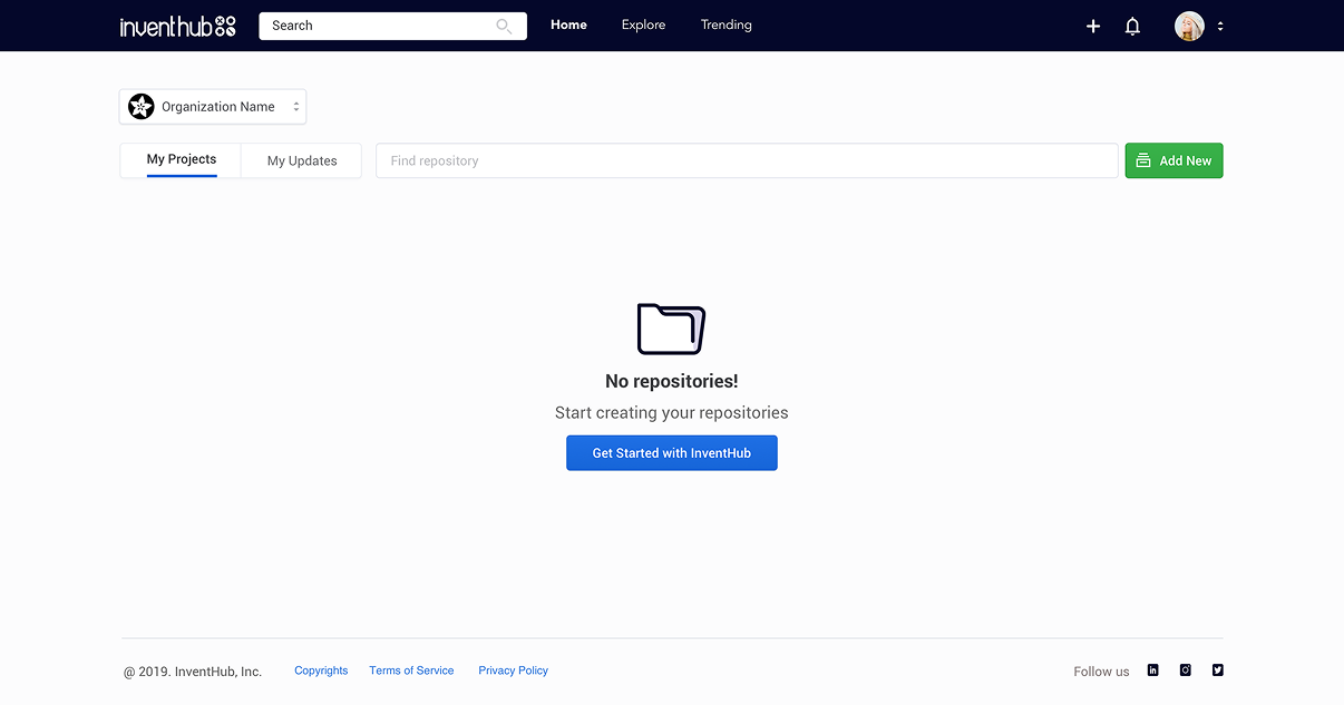 InventHub getting-started empty state