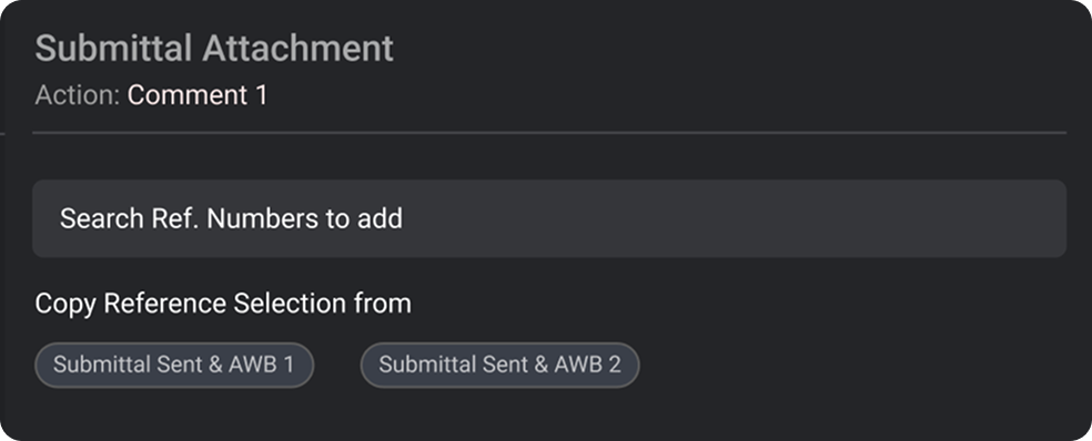 Submittal attachment panel for searching or copying reference selections