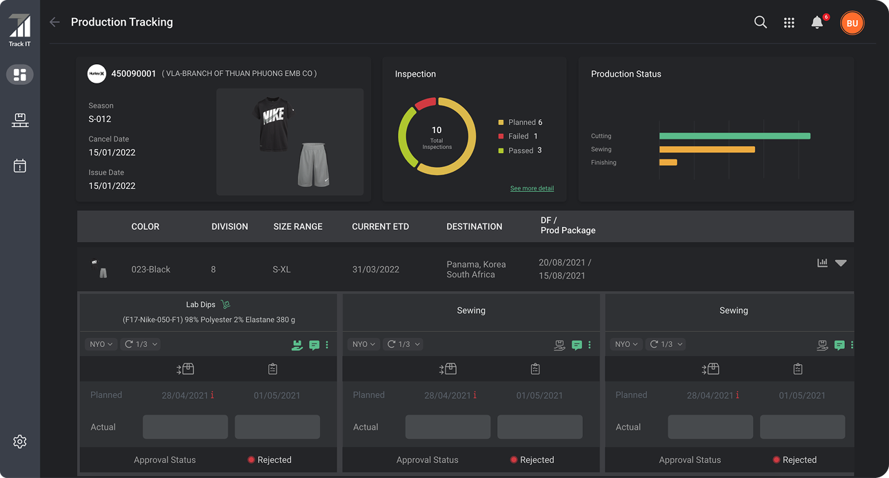 TrackIT production tracking interface